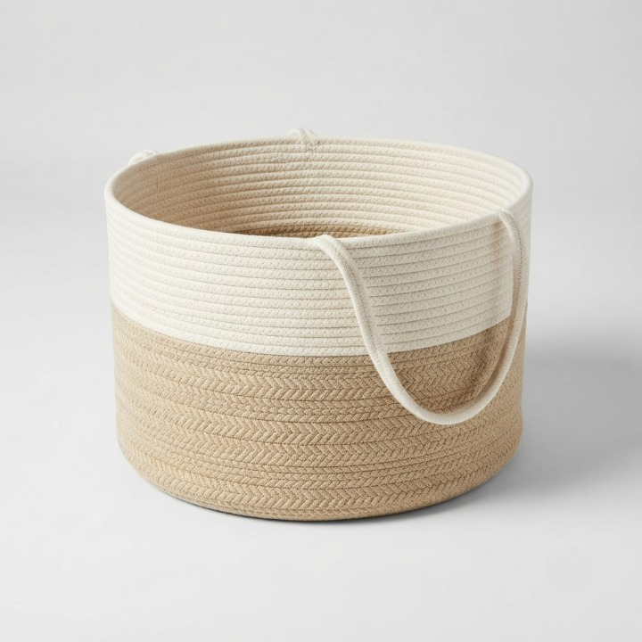 Extra-Großer Gewebter Aufbewahrungskorb – 51x34cm Wäsche- & Spielzeug-Organizer | Braun-Grau | Maschinenwaschbar