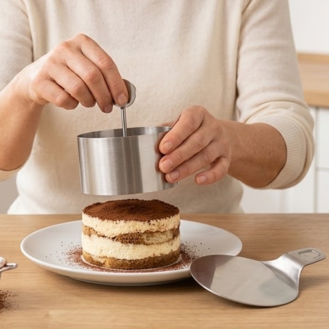 Dessertring Edelstahl mit Stempel – Rund & Herz, Ø 8 cm – Zorenza
