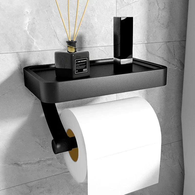 Toilettenpapierhalter Edelstahl mit Ablage – Modern, rostfrei, 20x11x8 cm für Badezimmer mit flexibler Montage ohne Bohren – Zorenza