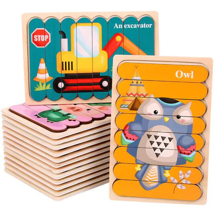 Holz Steckpuzzle-Set für Kinder – Doppelseitig & Bildungsfördernd -    Zorenza