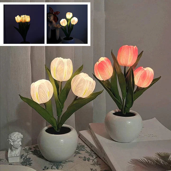 Tulpen-LED-Tischlampe im Keramiktopf – Warmes Dekorlicht Zorenza
