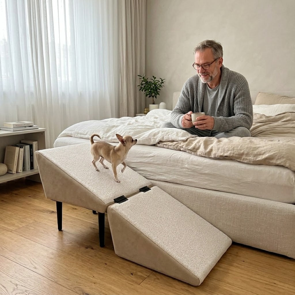 Hunderampe mit Hocker-Funktion – klappbare Aufstiegshilfe für Sofa & Bett -    Zorenza