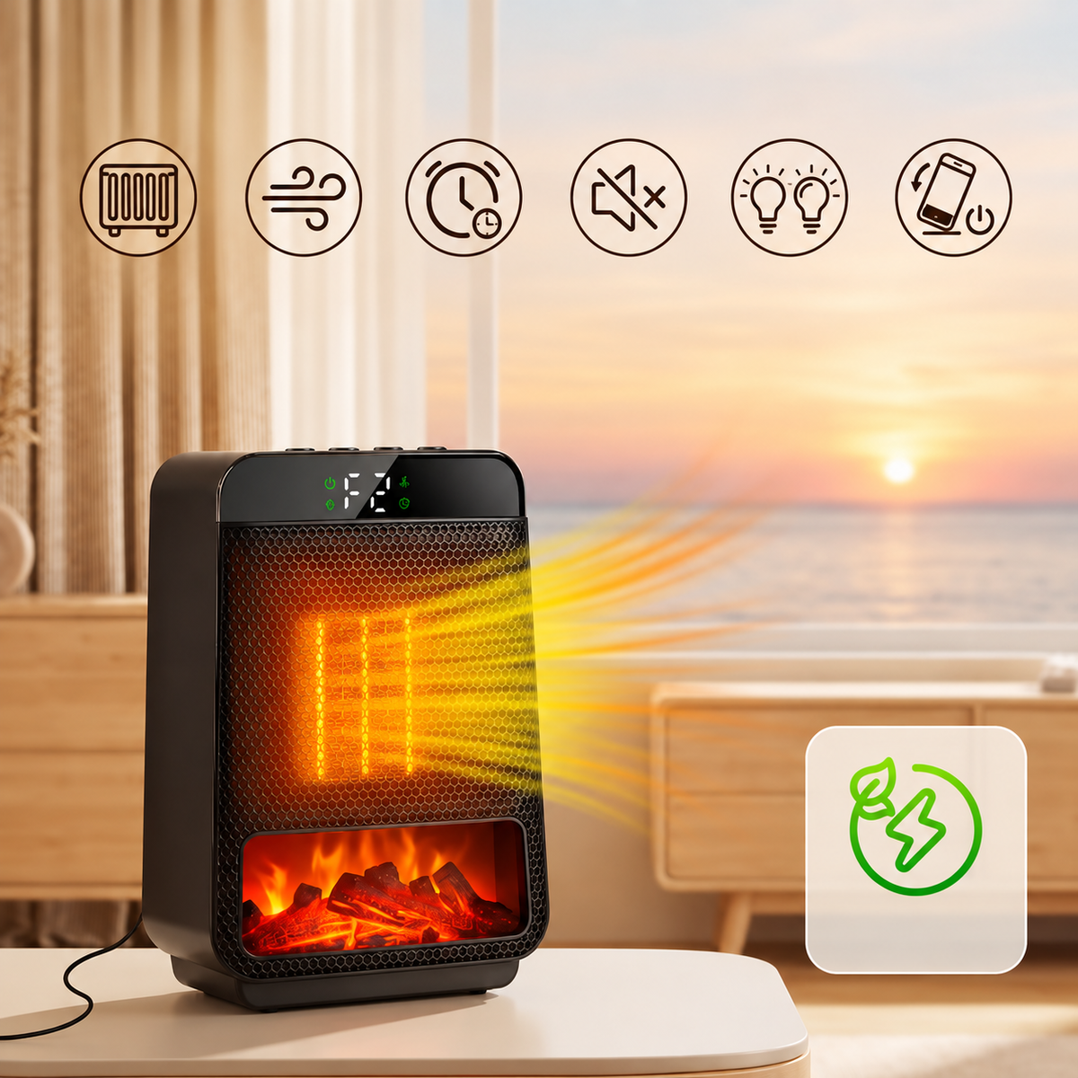 Flammenheizung Elektro 1000 W – Elektrokamin mit Flammeneffekt -    Zorenza