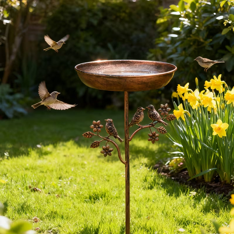 Gartenvogeltränke am Metallspieß – Vintage Kupfer-Optik -    Zorenza