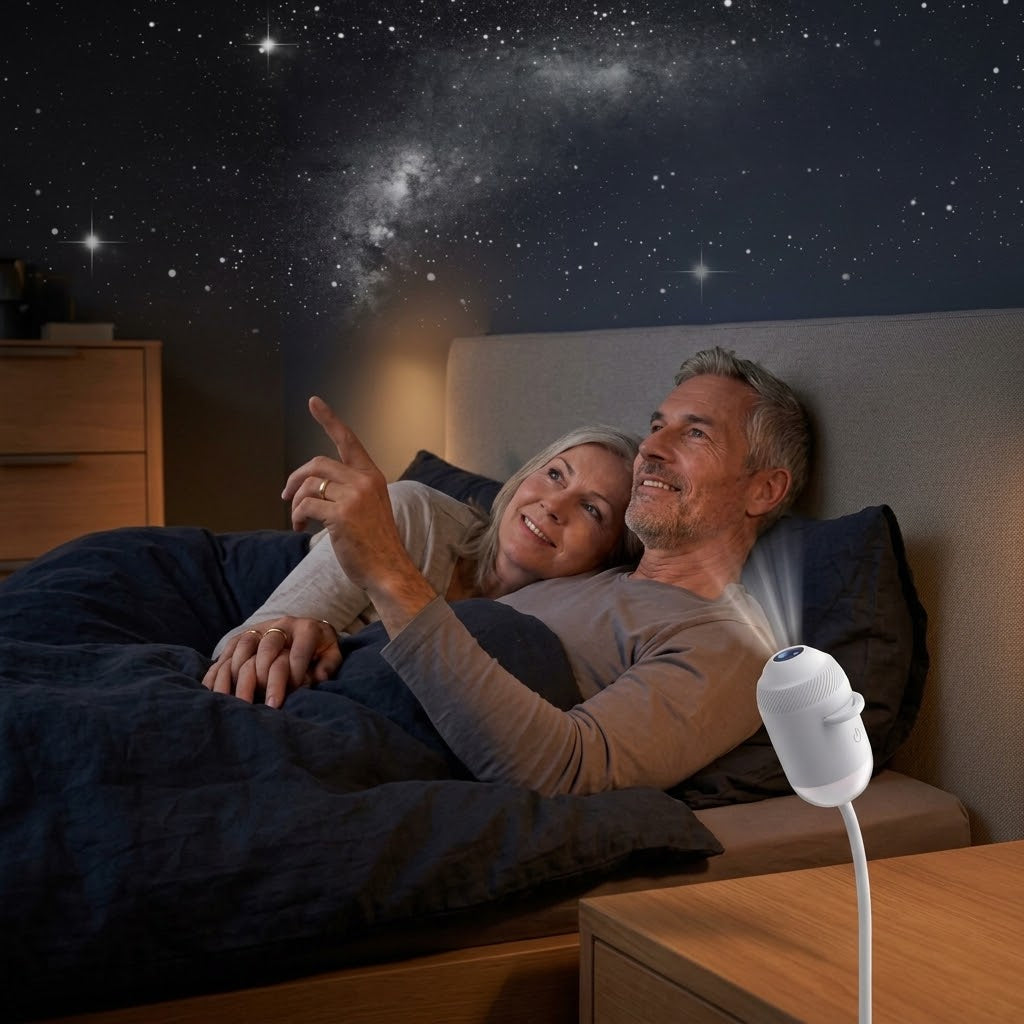 Holografischer USB-Sternenhimmel-Projektor mit 12 Motiven und flexiblem Schwanenhals -    Zorenza