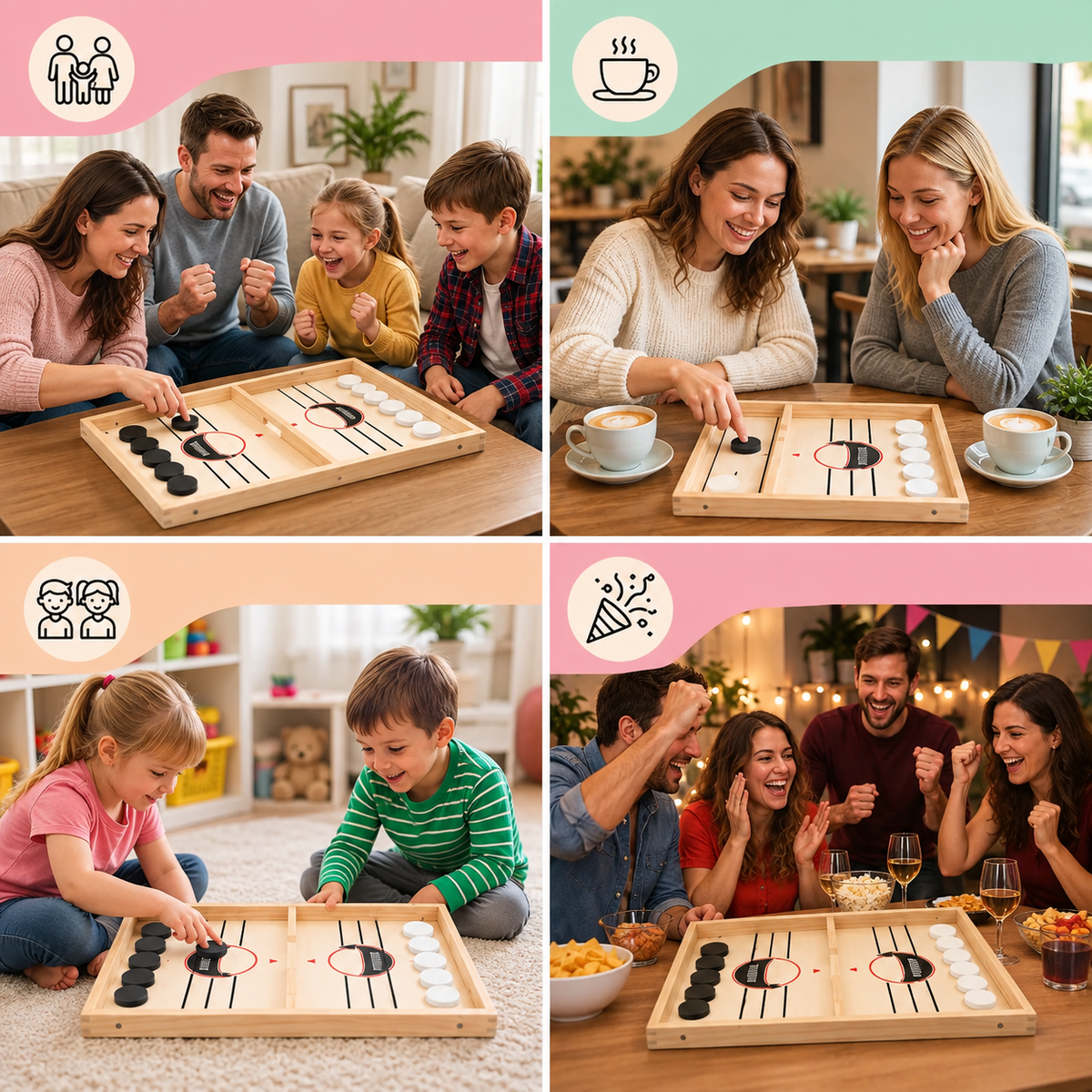 Puckspiel Holz mit Gummizug für Familienspaß -    Zorenza