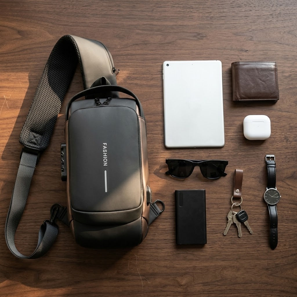 Sling Bag mit USB-Ladeanschluss, Brusttasche für Tablets bis 9,7 Zoll -    Zorenza