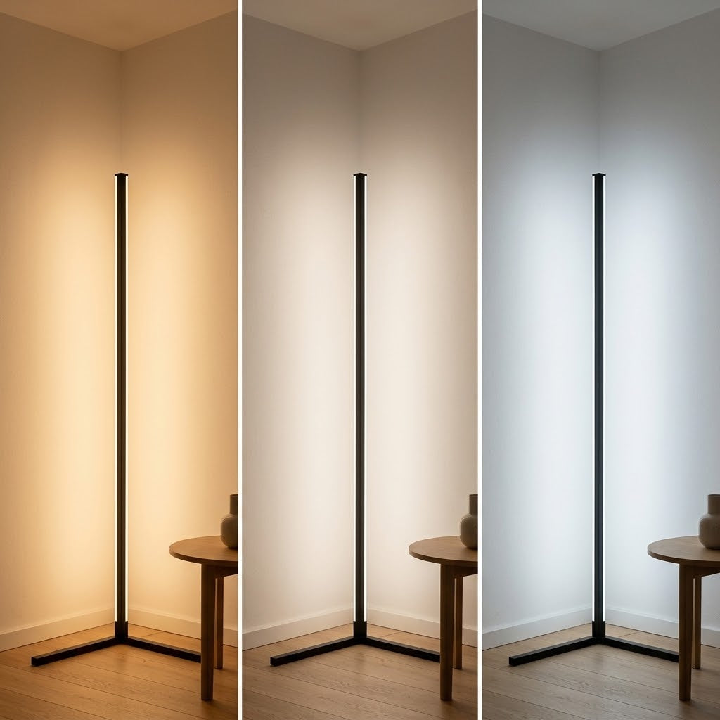 LED-Eckstehlampe 142 cm, dimmbar, 3 Lichtfarben, mit Fernbedienung -    Zorenza