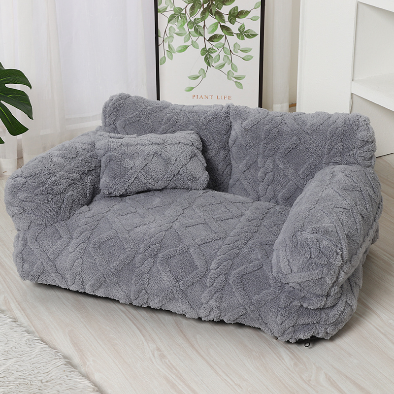 Plüsch-Haustiersofa mit erhöhtem Rand und Kissen – 4 Farben Zorenza