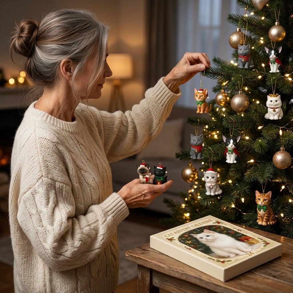 Katzen-Adventskalender mit 24 Katzenfiguren zum Aufhängen – für Katzenliebhaber -    Zorenza