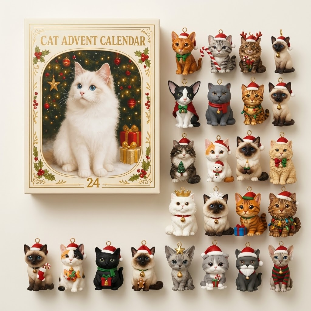 Katzen-Adventskalender mit 24 Katzenfiguren zum Aufhängen – für Katzenliebhaber -    Zorenza