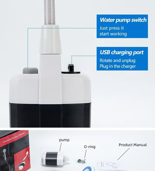 Campingdusche USB – Tragbare Outdoor-Dusche mit Akku -    Zorenza