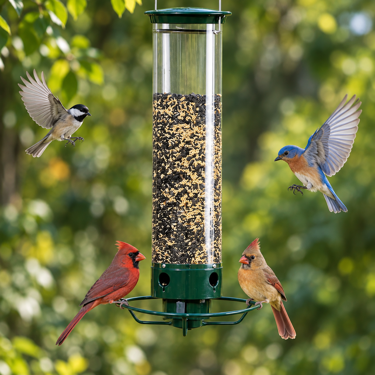 Vogelfutterspender Eichhörnchensicher mit 4 Futterstellen -    Zorenza
