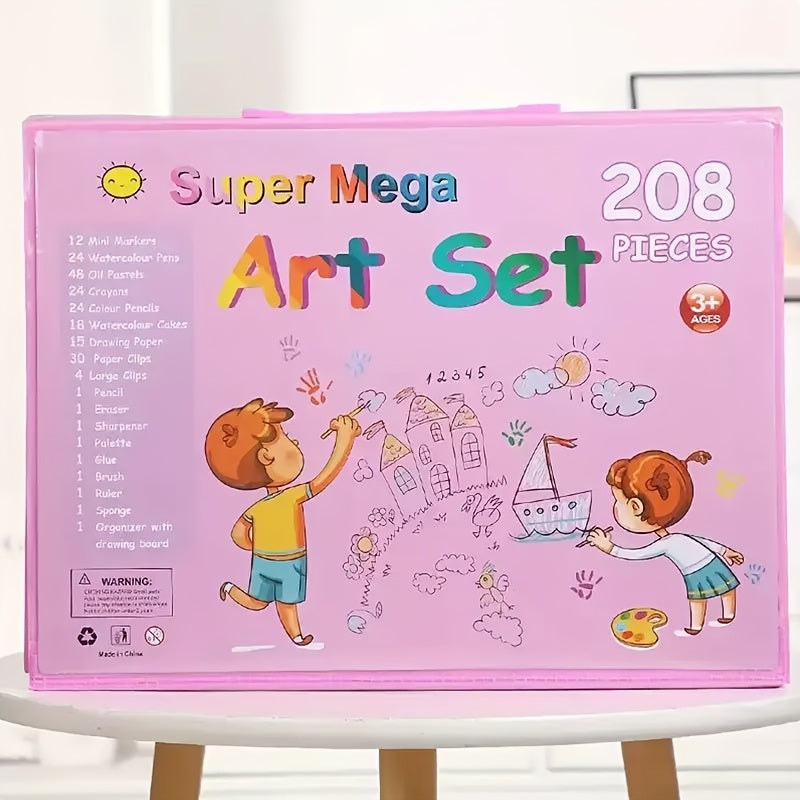 Kunstset 208-teilig mit Malkasten – Buntstifte, Marker und Wasserfarben -    Zorenza