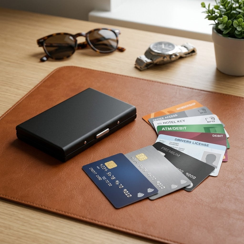RFID Kartenetui aus Edelstahl für bis zu 10 Karten, mit Druckverschluss -    Zorenza