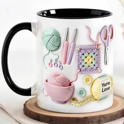 Keramiktasse mit Häkel-Motiven -    Zorenza