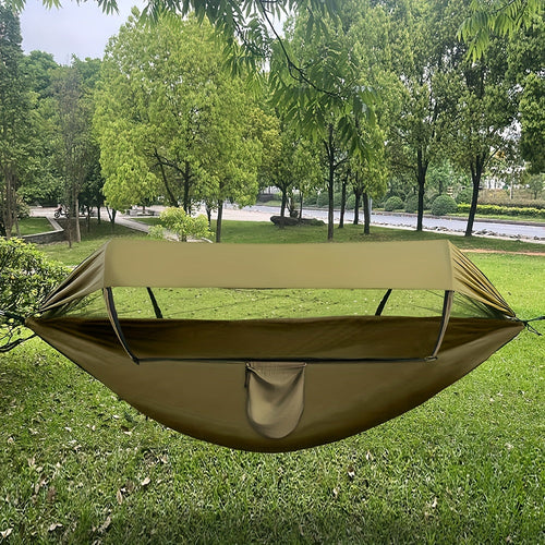 Outdoor Nylon Hammock 260x140cm with Mosquito Net and Sunshade – Weatherproof, Lightweight, Compact for Camping, Garden, and Travel – Zorenza