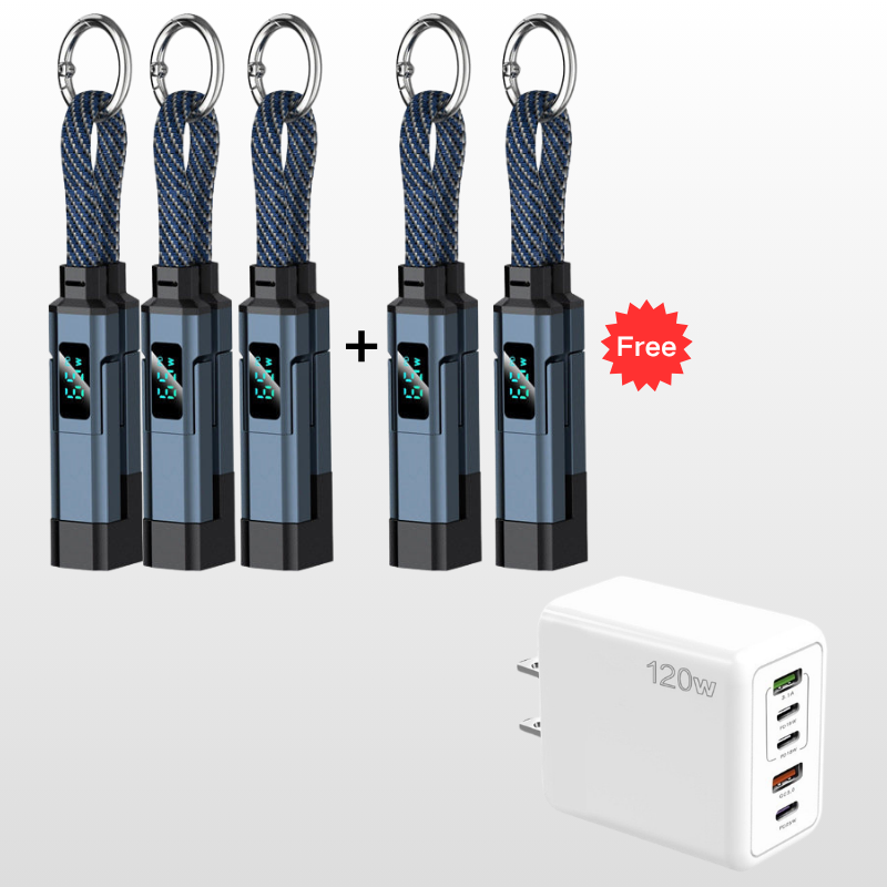 Ladekabel 4-in-1 mit Digital-Display und Schlüsselanhänger -    Zorenza