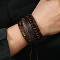 Lederarmband-Set mit Holzperlen – Mehrlagig verstellbar -    Zorenza