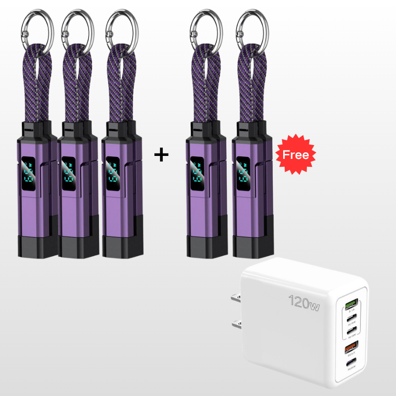 Ladekabel 4-in-1 mit Digital-Display und Schlüsselanhänger -    Zorenza