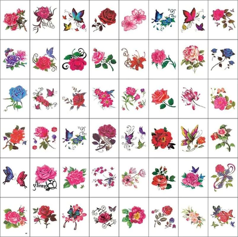 3D Tattoo Stickers mit Blumen- und Schmetterlings-Motiven -    Zorenza