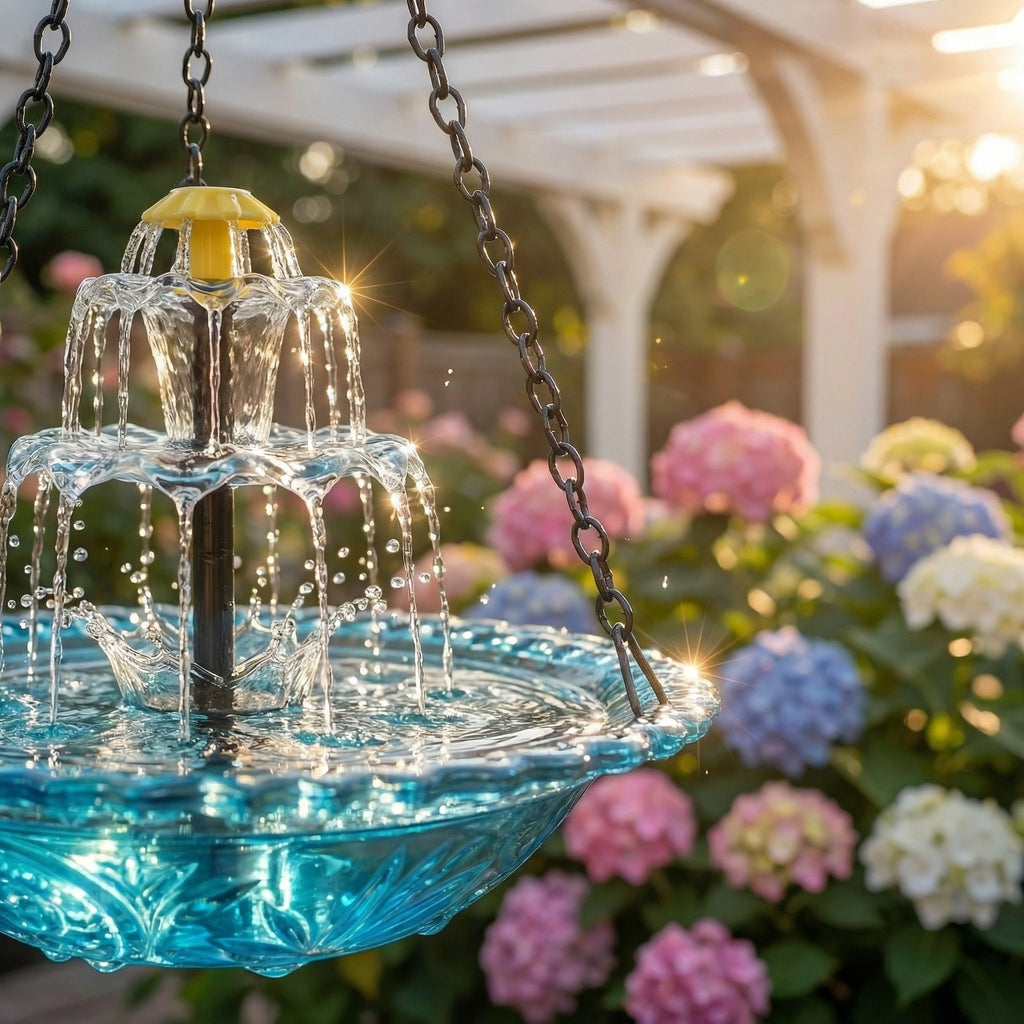 Solarbetriebene Hängende Vogeltränke mit Springbrunnen – Zweistufig Zorenza