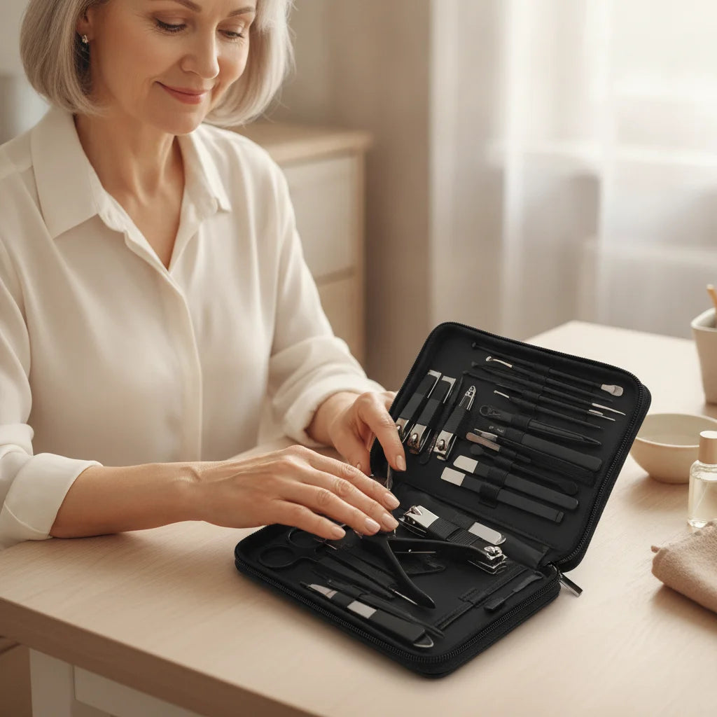 Complete hand-care set in a case