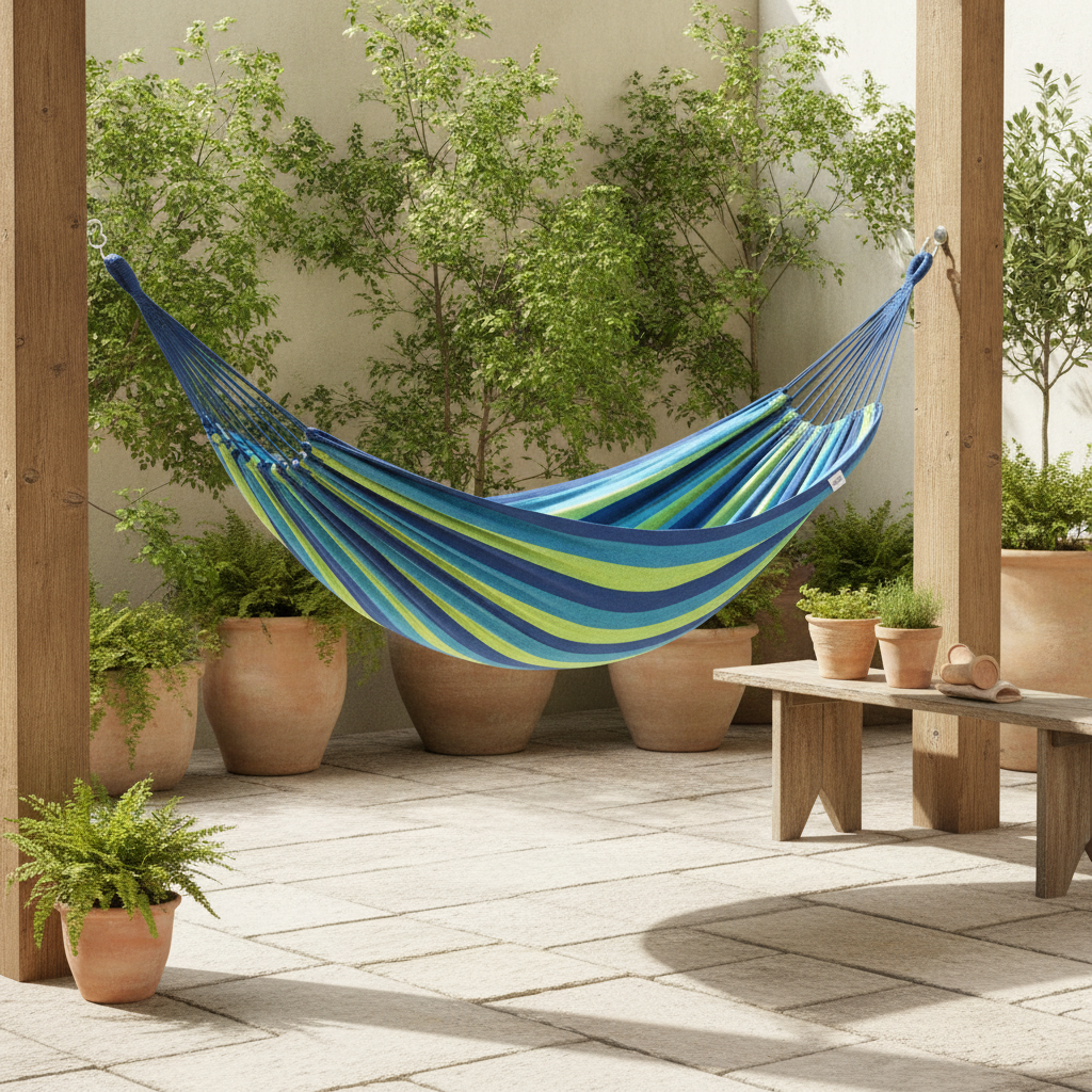 Cotton Foldable Hammock 200 kg – Stable with Ropes for Garden, Balcony, Terrace, and Camping – Zorenza