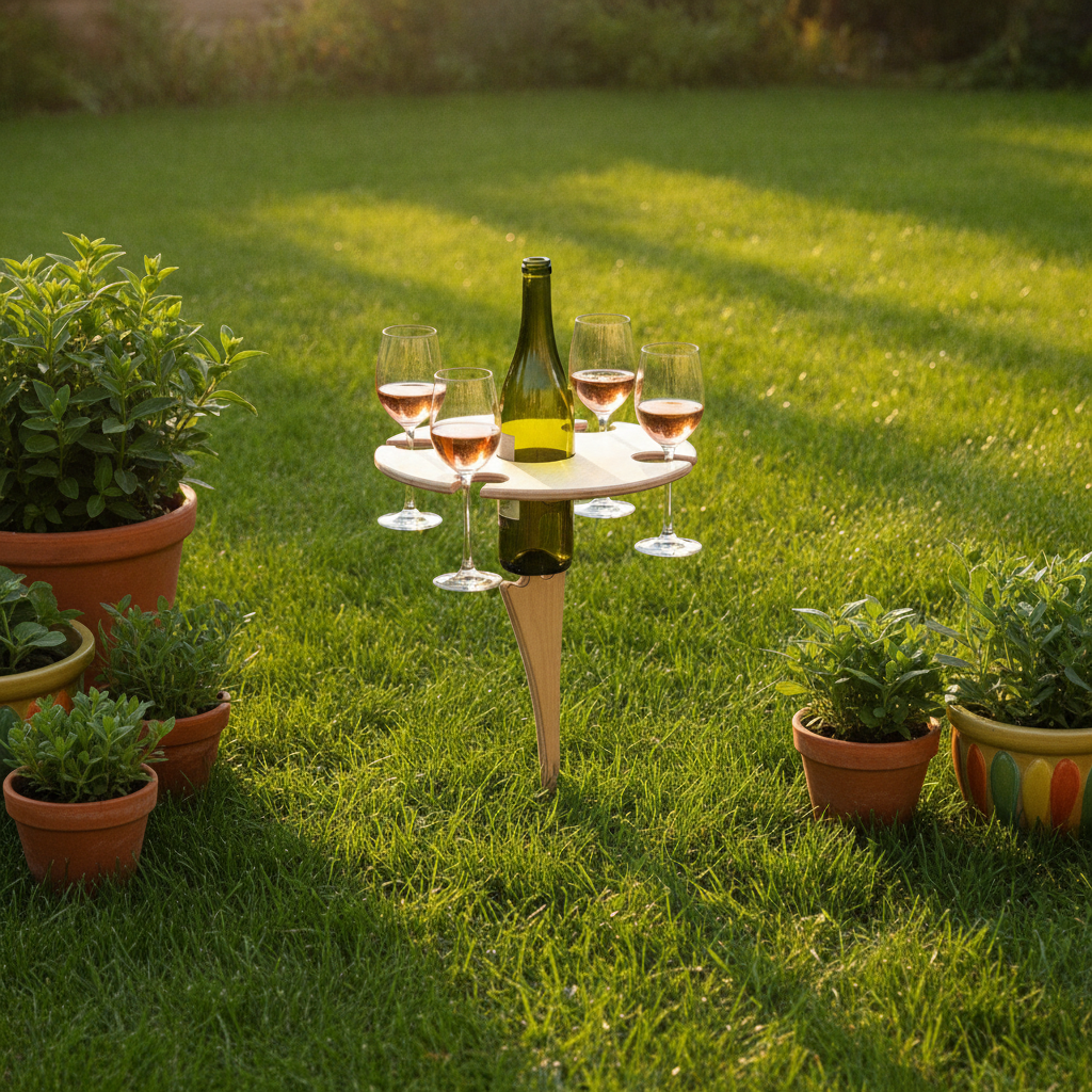 Outdoor Wine Table Wood 30x20 cm – Portable with Ground Spike