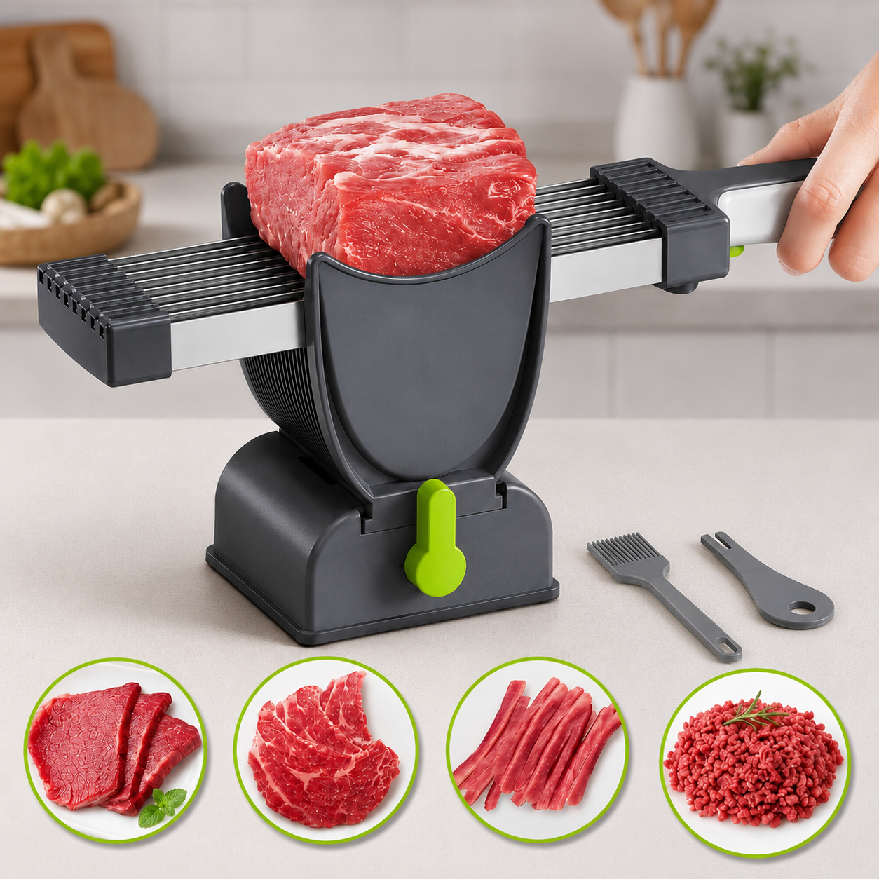 Fleischschneider Set Edelstahl – Kammklinge für präzise Scheiben, ergonomischer Griff, für Rind, Schwein, Geflügel und Fisch in der Küche – Zorenza