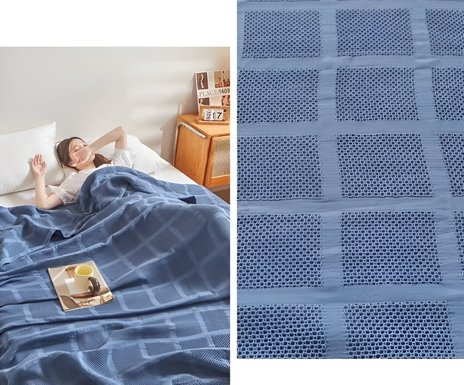 Waffel-Kuscheldecke Baumwolle atmungsaktiv und weich -    Zorenza