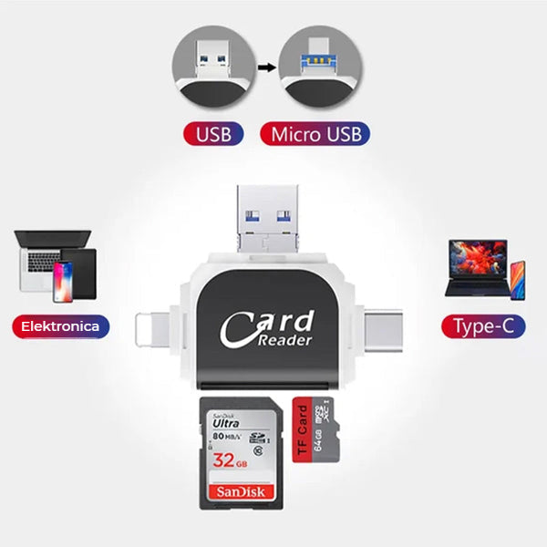 Kartenleser 4-in-1 Universal USB Lightning Micro-USB Type-C -    Zorenza