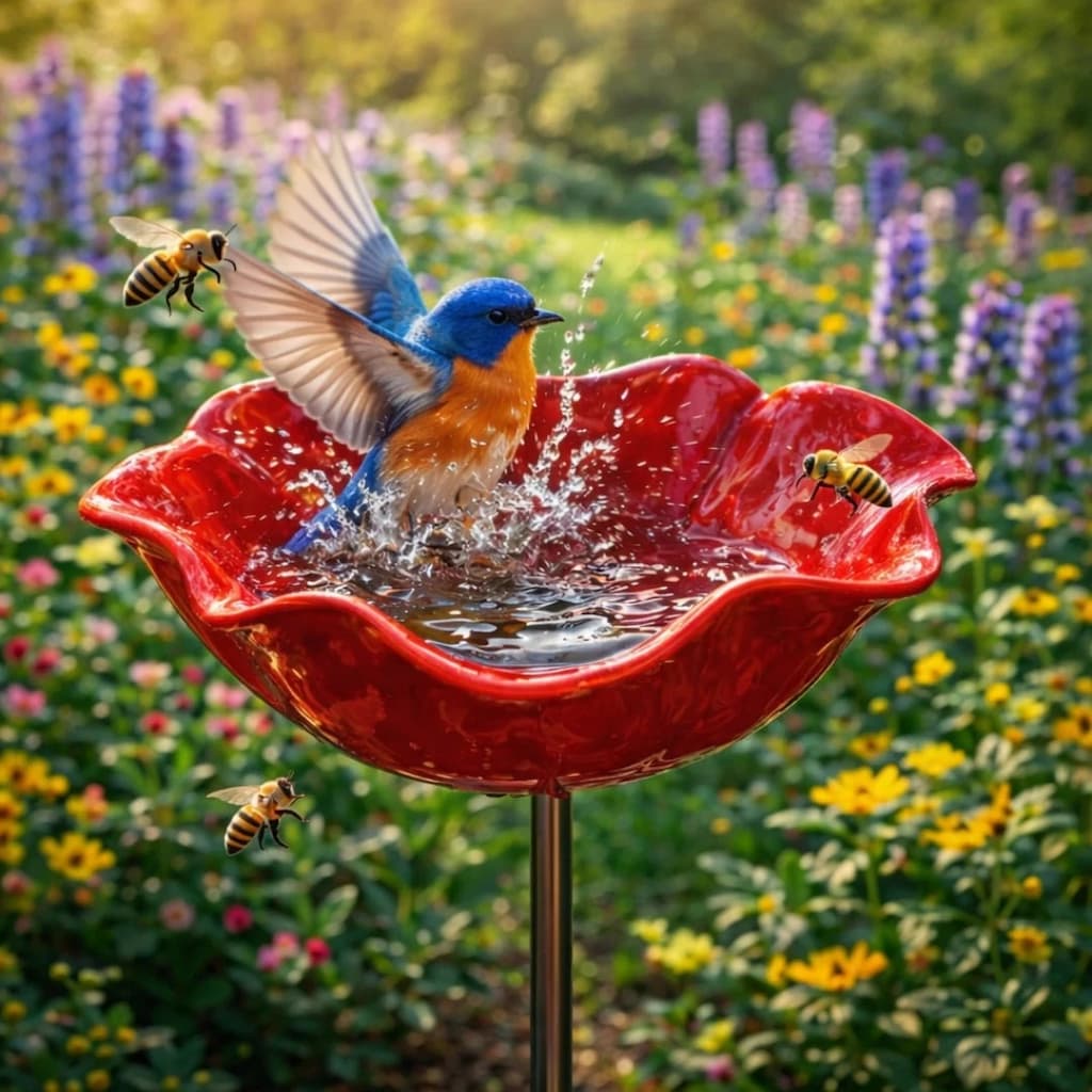 Vogeltränke Blütenform Metall – Wetterfest für Garten und Terrasse -    Zorenza