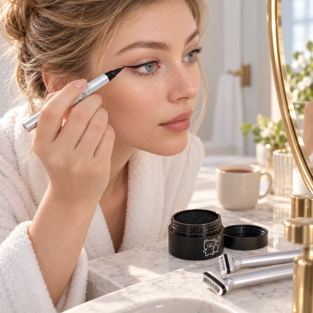 Eyeliner-Stift 2-in-1 mit Wimpernstempel-Set für untere Wimpern -    Zorenza