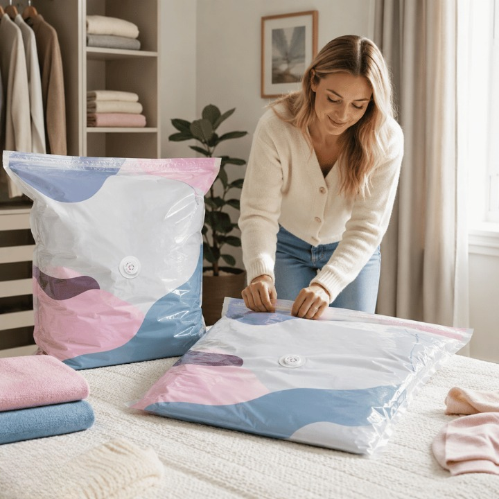 Vacuum Storage Bags Plastic – Pump-Free, 70x50 or 100x80 cm, up to 80% Space Saving for Closet and Bedroom – Zorenza