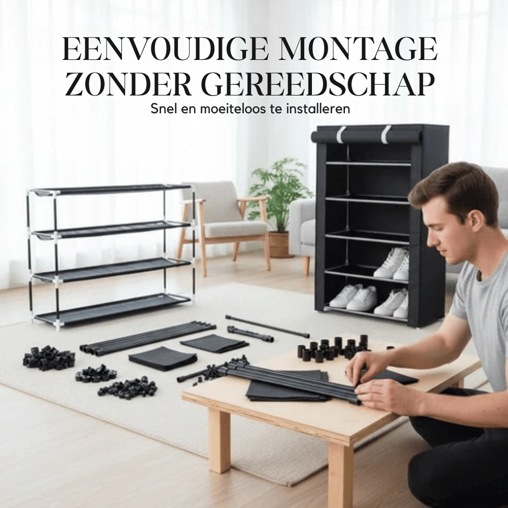 Schuhschrank mit Stoffbezug und Stahlgestell – 6 oder 8 Ebenen Zorenza