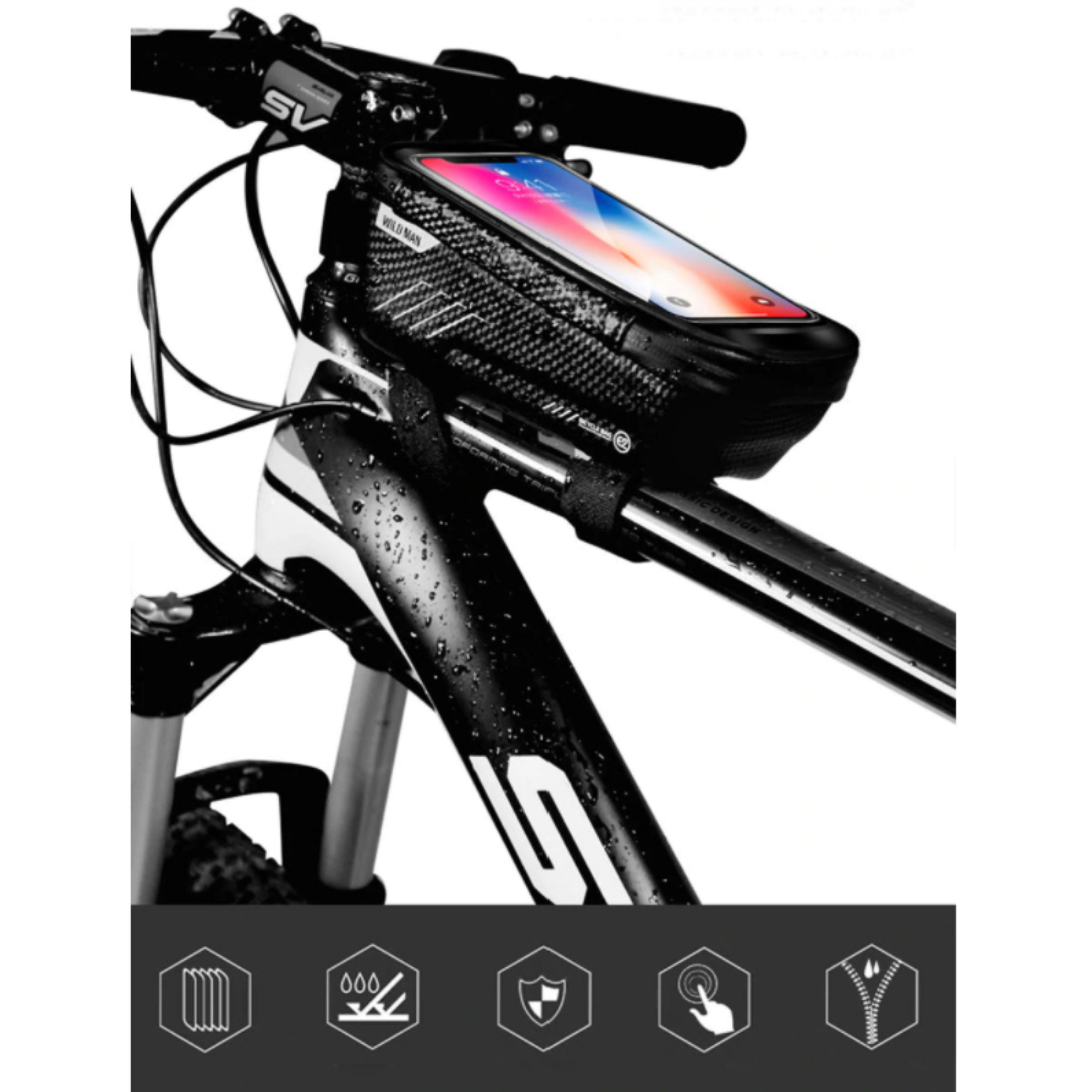 Fahrrad-Rahmentasche mit Handy-Fenster – Wasserdichtes Hardcase Zorenza