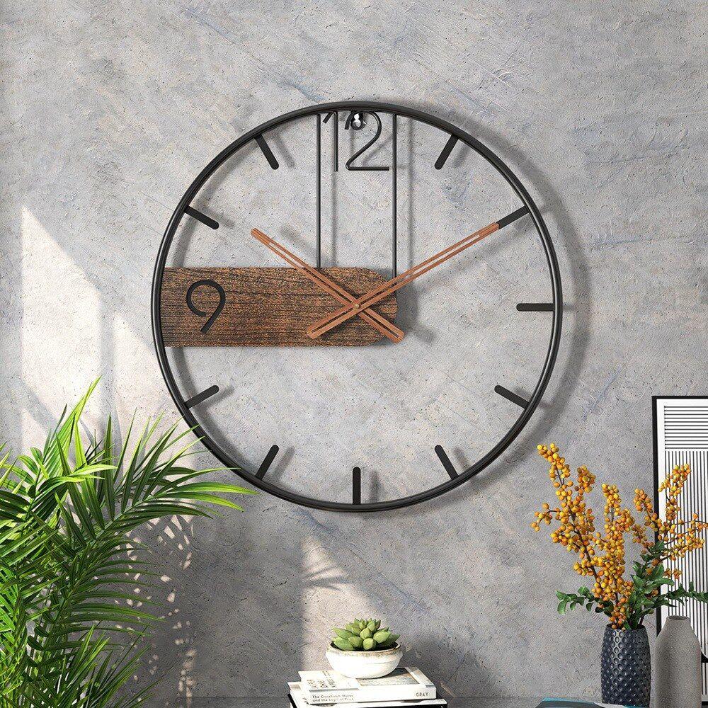 Wanduhr Metall Holz Ø 40 cm – Industriell Modern Schwarz -    Zorenza