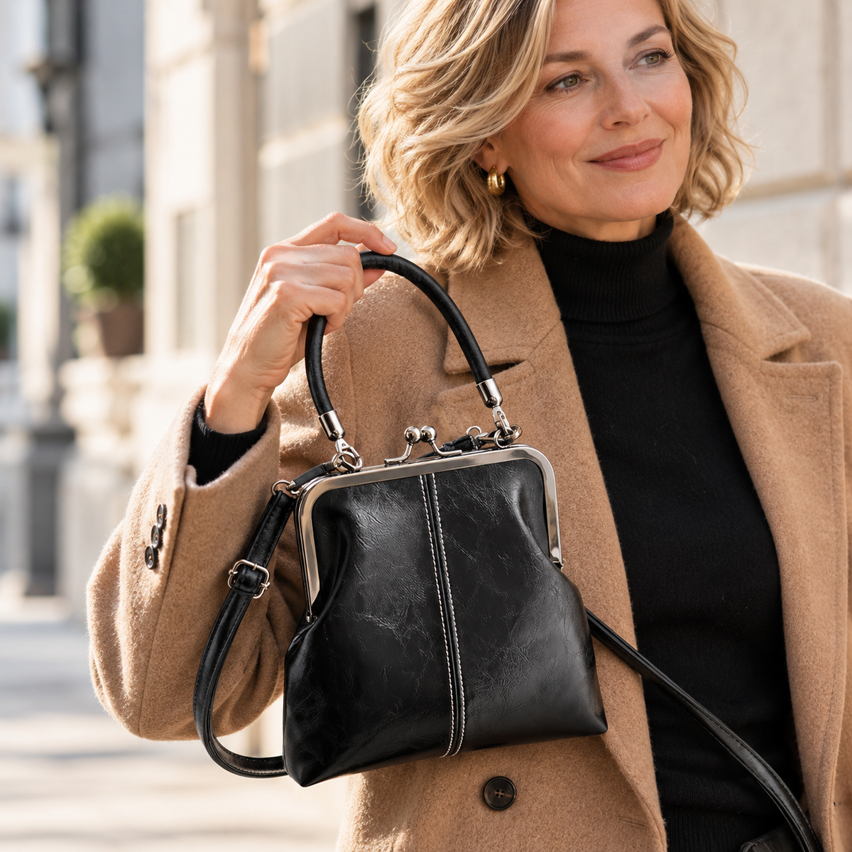 Handtasche Kunstleder mit Vintage-Bügelverschluss -    Zorenza