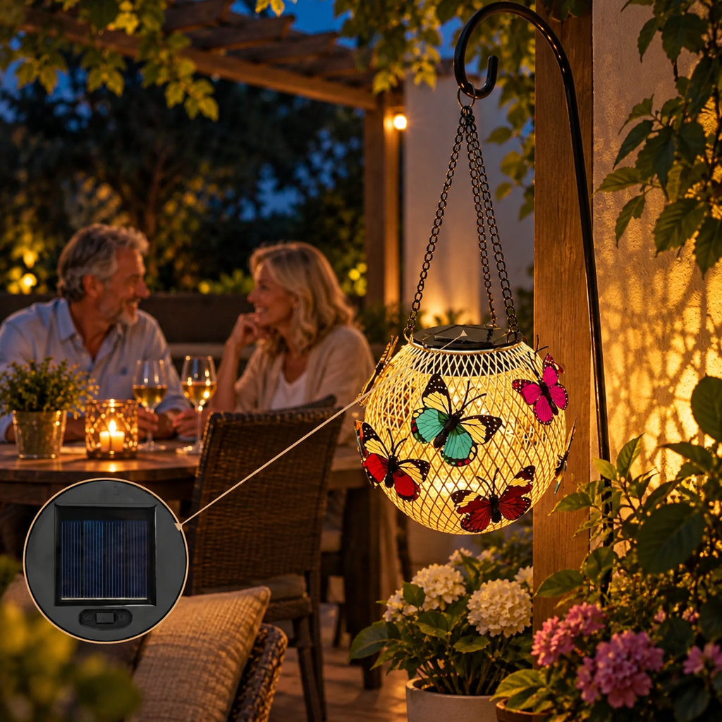 Solarlaterne Eisen mit Schmetterlingsmotiv – Garten und Terrasse -    Zorenza