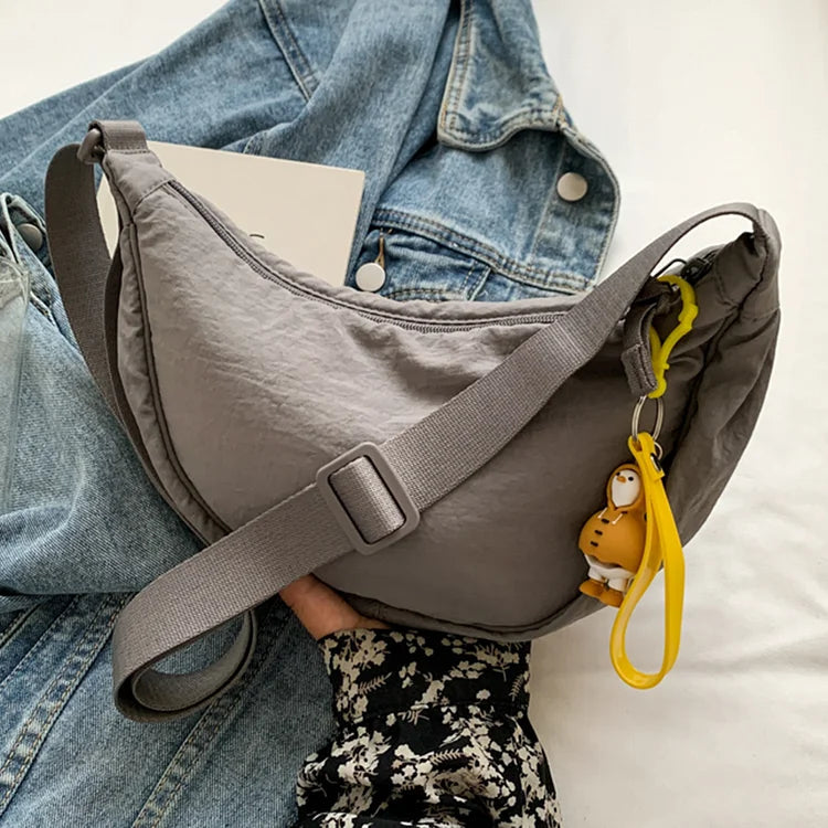 Schultertasche Stoff mit verstellbarem Gurt – Halbmond-Design -    Zorenza