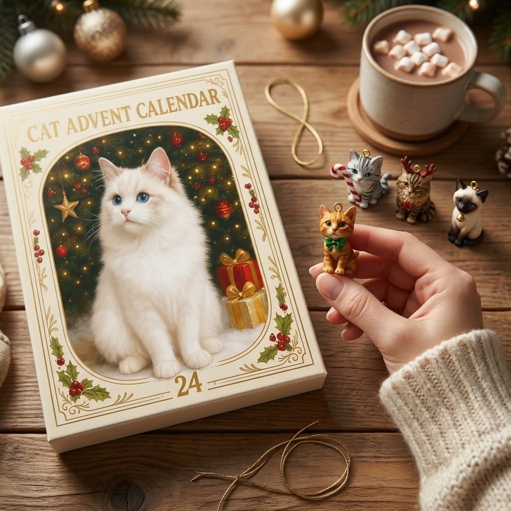 Katzen-Adventskalender mit 24 Katzenfiguren zum Aufhängen – für Katzenliebhaber -    Zorenza