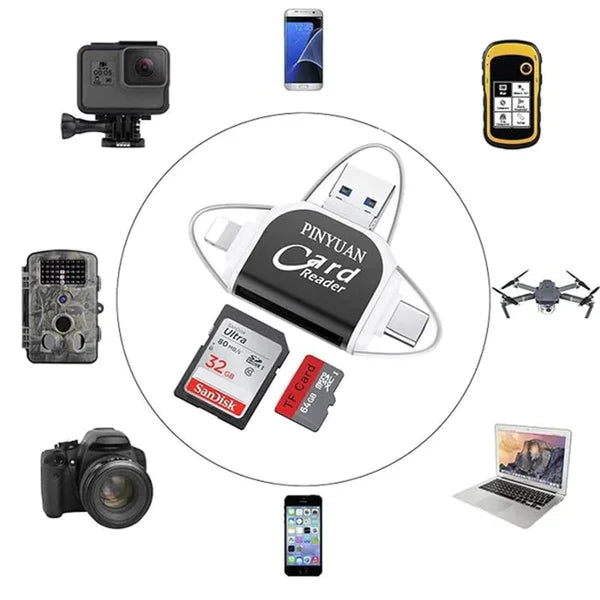 Kartenleser 4-in-1 Universal USB Lightning Micro-USB Type-C -    Zorenza