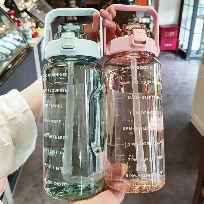 2-Liter-Trinkflasche mit Strohhalm & Zeitmarkierung – BPA-frei, Auslaufsicher Zorenza