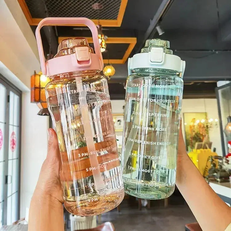 2-Liter-Trinkflasche mit Strohhalm & Zeitmarkierung – BPA-frei, Auslaufsicher Zorenza