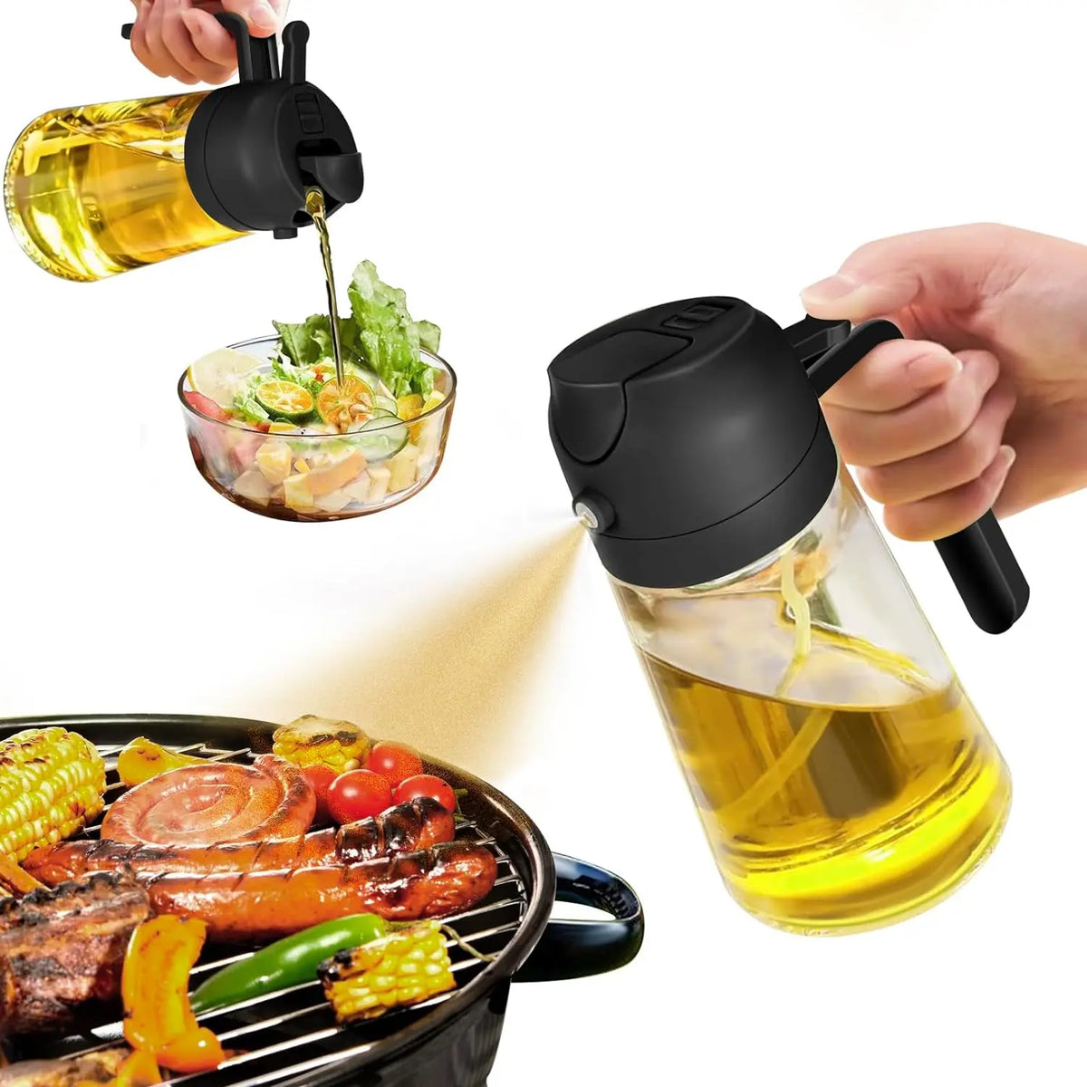 Oil Spray Bottle & Pourer 2-in-1 – 470 ml Glass