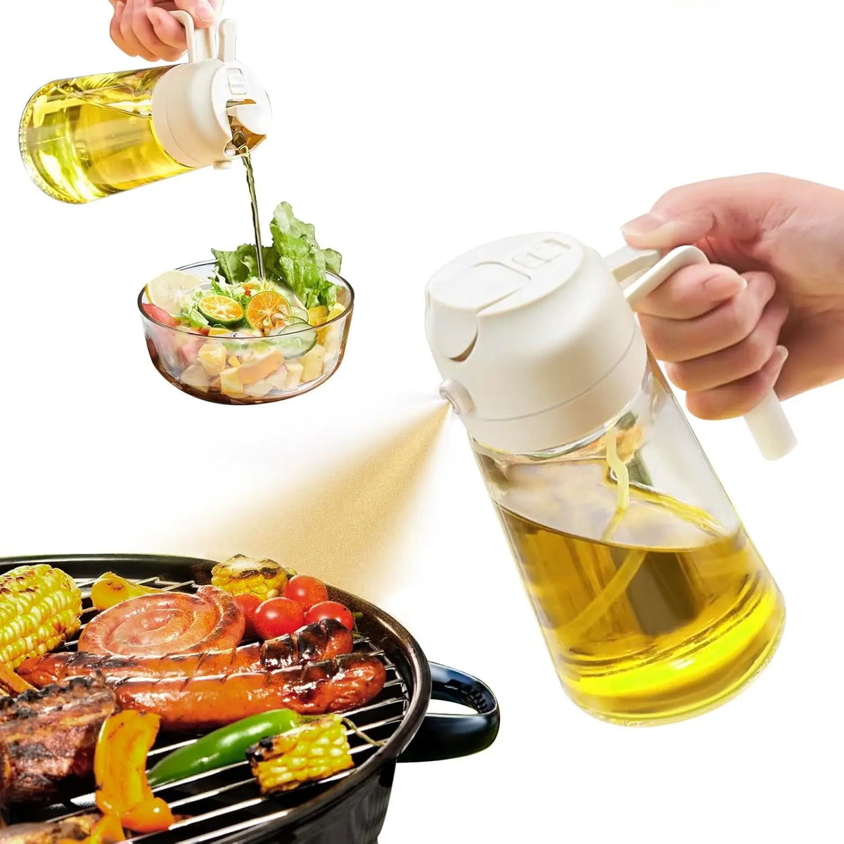 Oil Spray Bottle & Pourer 2-in-1 – 470 ml Glass