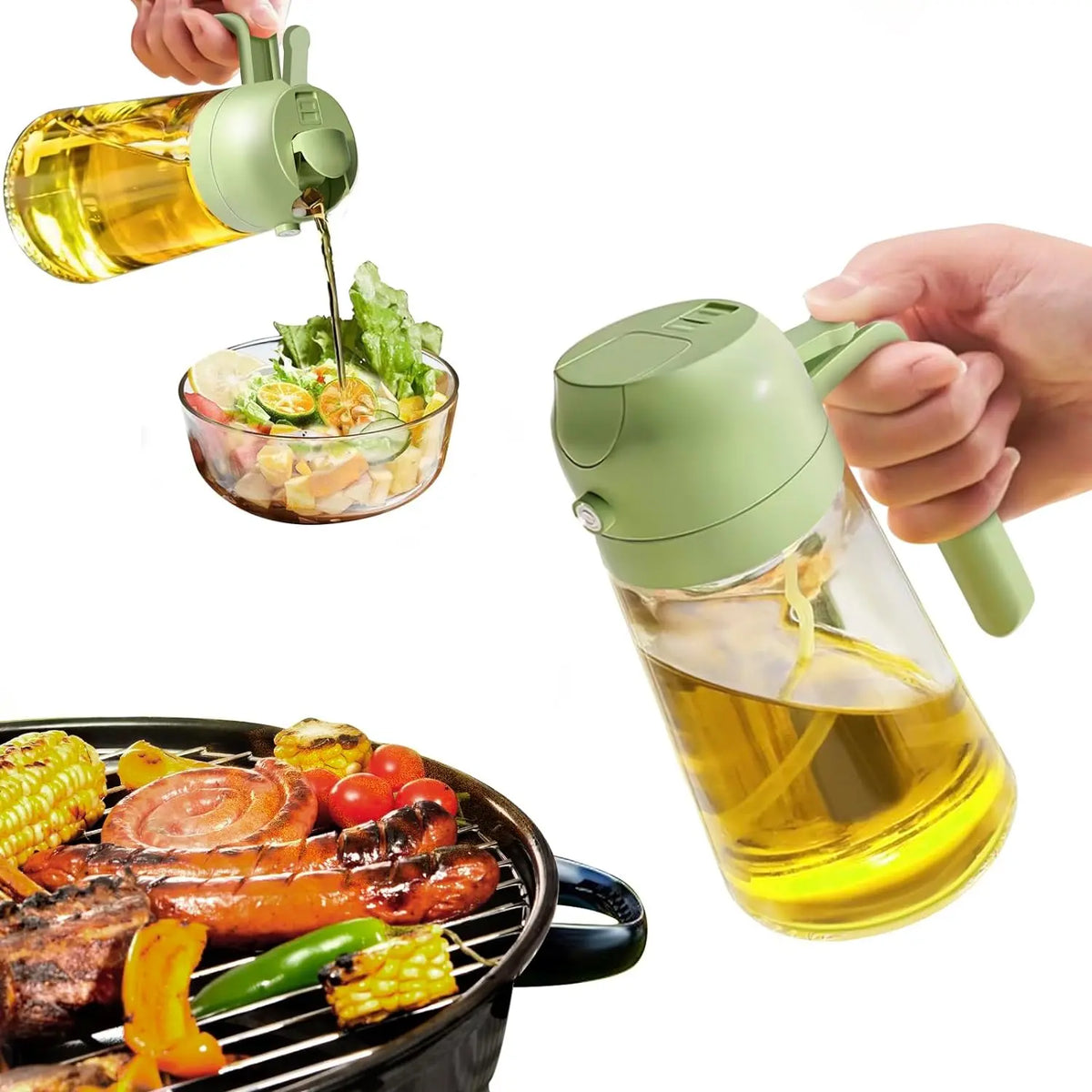 Oil Spray Bottle & Pourer 2-in-1 – 470 ml Glass