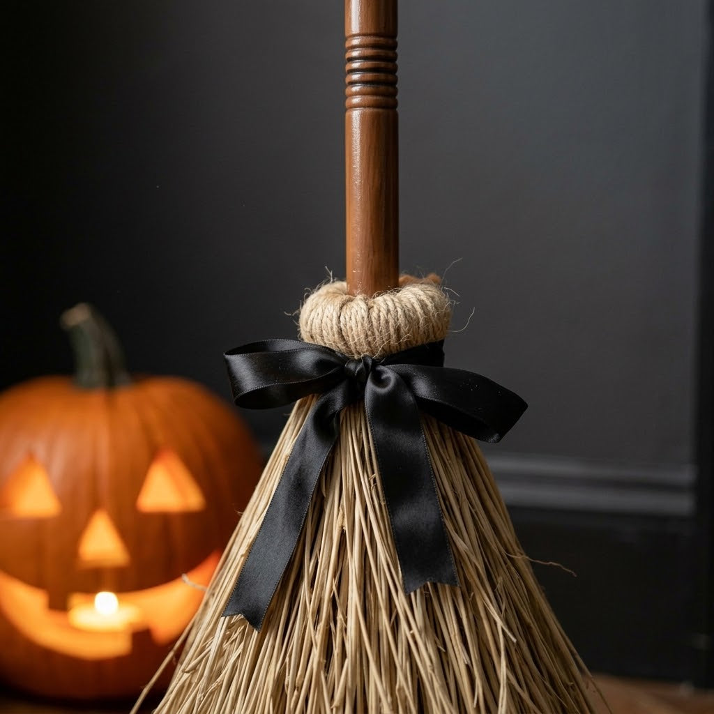 Hexenbesen Deko mit Sound und Bewegung, 95 cm, Halloween, batteriebetrieben -    Zorenza