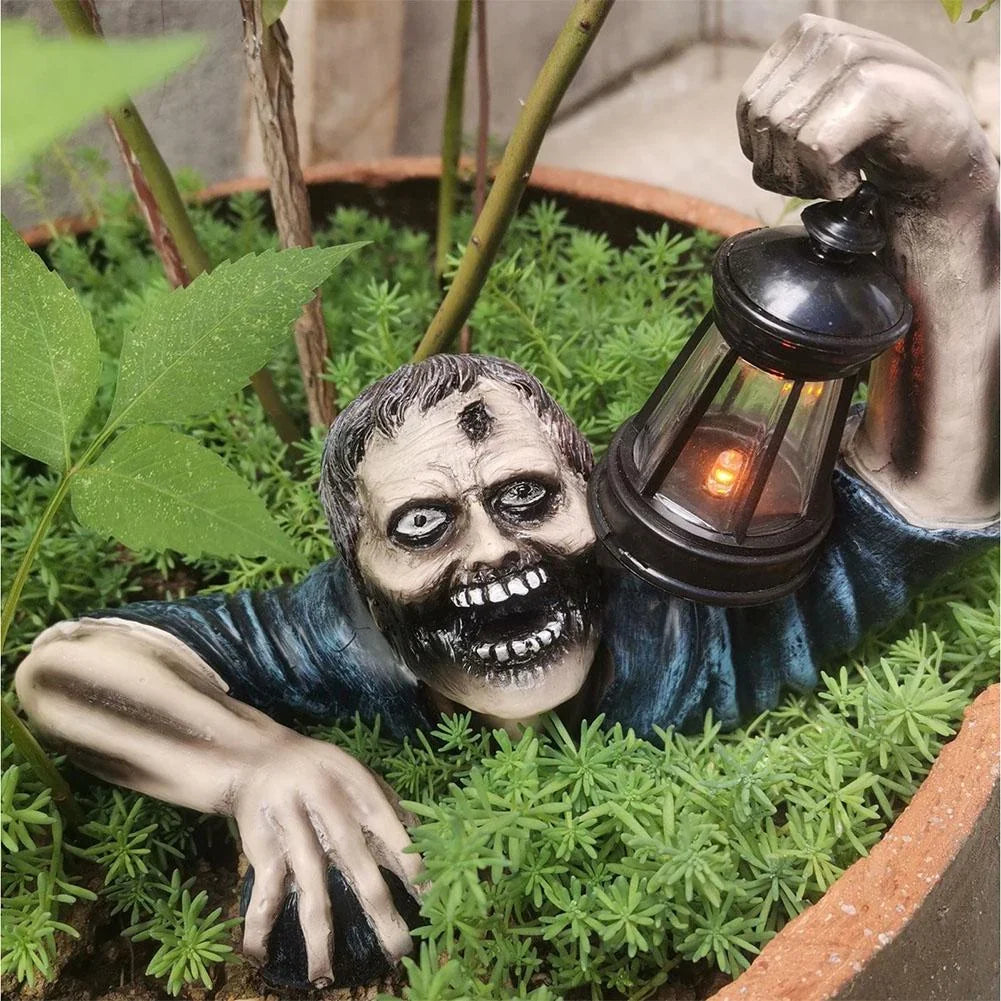 Zombie-Gartenfigur mit Laterne für Halloween-Deko -    Zorenza